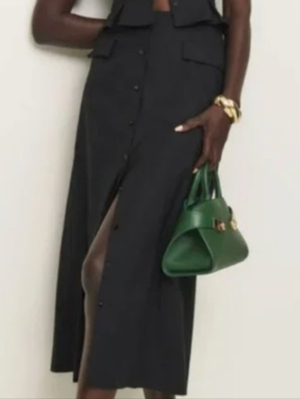 Reformation Marcie SKIRT ONLY Black Button-Front Maxi Skirt - Picture 2 of 10